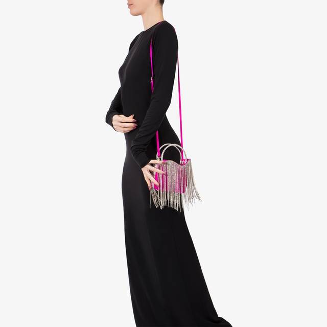 Le Silla Mini Bag Vernice Fucsia Bouganville Con Frange Fucsia