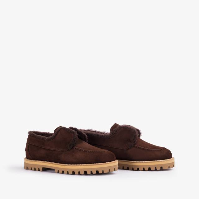 Le Silla Mocassino Camoscio Marrone Ebano Con Fodera Montone