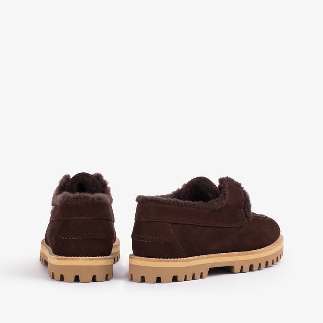 Le Silla Mocassino Camoscio Marrone Ebano Con Fodera Montone