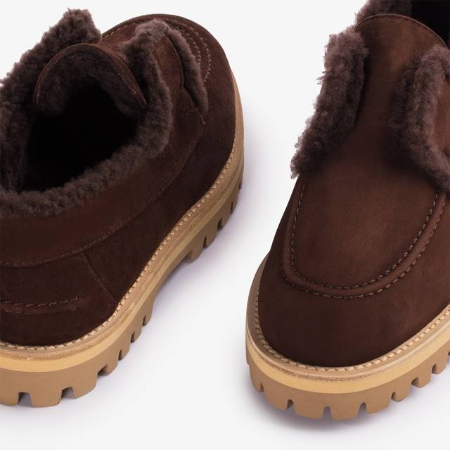 Le Silla Mocassino Camoscio Marrone Ebano Con Fodera Montone