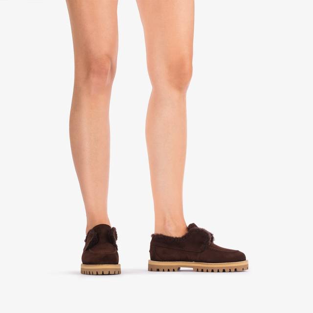 Le Silla Mocassino Camoscio Marrone Ebano Con Fodera Montone