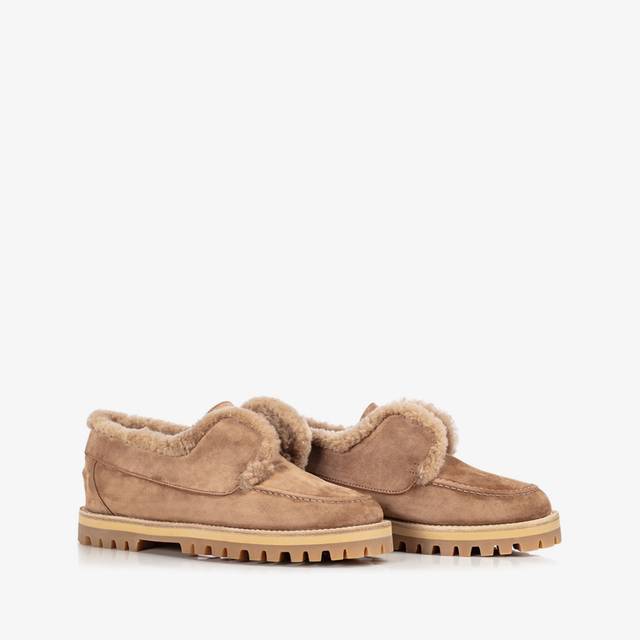 Le Silla Mocassino Camoscio Marrone Ginger Con Fodera Montone