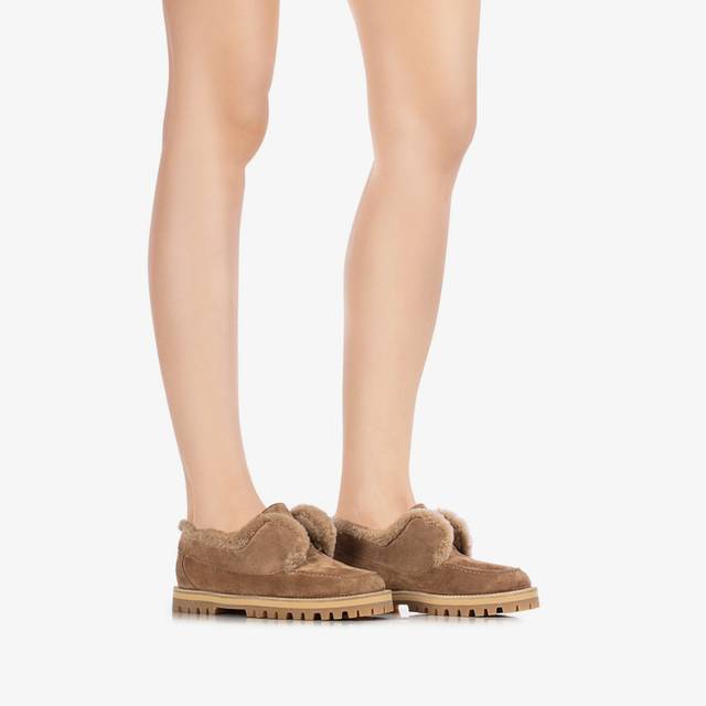 Le Silla Mocassino Camoscio Marrone Ginger Con Fodera Montone