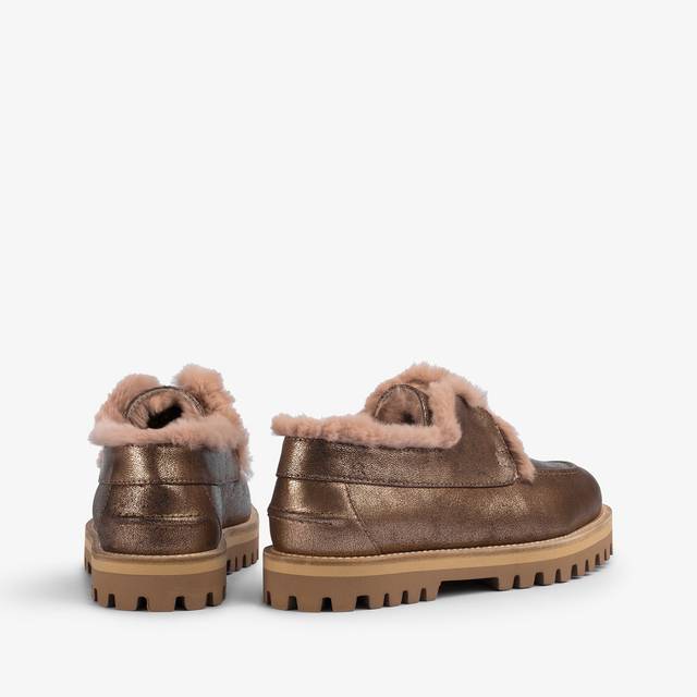 Le Silla Mocassino Pelle Laminata Effetto Vintage Mordorè Con Fodera Lapin