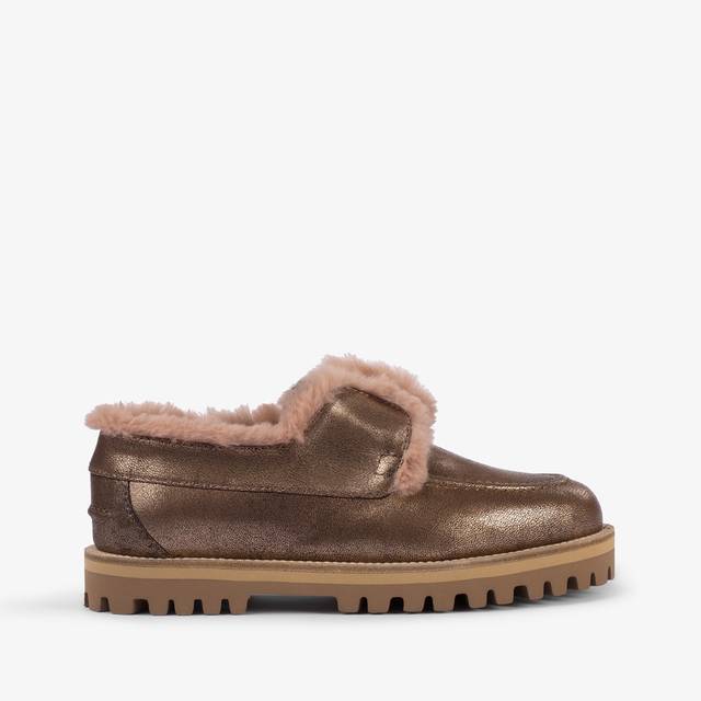 Le Silla Mocassino pelle laminata effetto vintage mordorè con fodera lapin