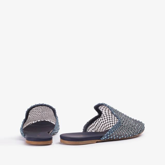 Le Silla Sabot Gioiello Rete Denim Blu Con Cristalli
