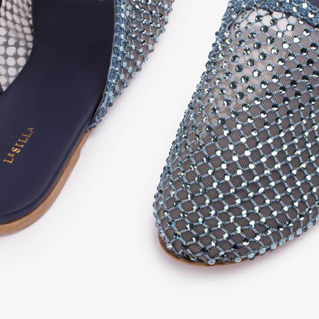 Le Silla Sabot Gioiello Rete Denim Blu Con Cristalli