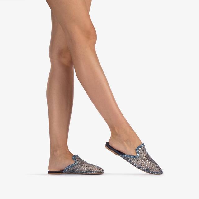 Le Silla Sabot Gioiello Rete Denim Blu Con Cristalli