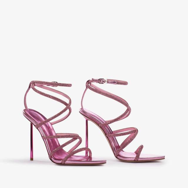 Le Silla Sandalo Con Fasce Incrociate Effetto Pavé Di Cristalli Rosa Dea