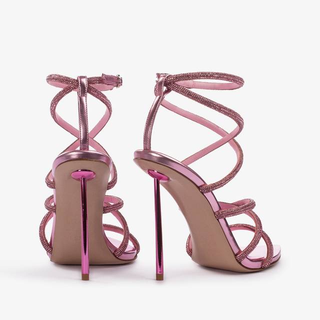 Le Silla Sandalo Con Fasce Incrociate Effetto Pavé Di Cristalli Rosa Dea