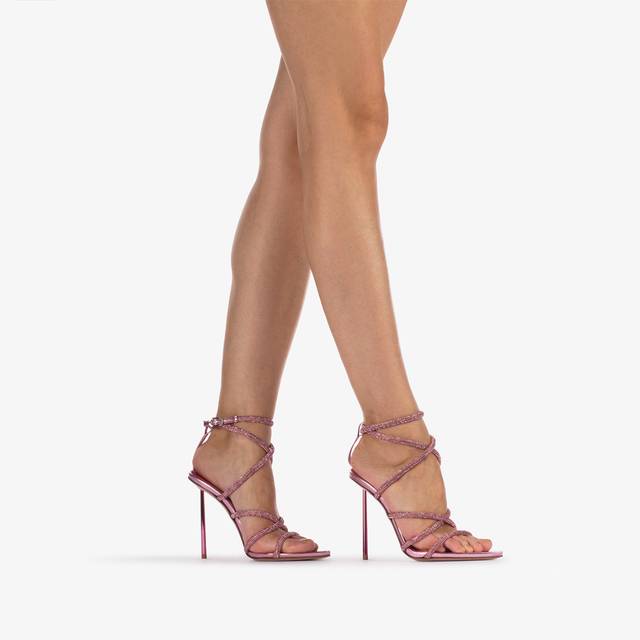 Le Silla Sandalo Con Fasce Incrociate Effetto Pavé Di Cristalli Rosa Dea