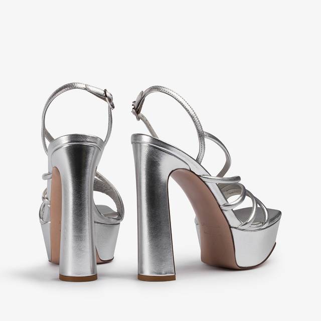 Le Silla Sandalo Con Plateau Pelle Laminata Argento