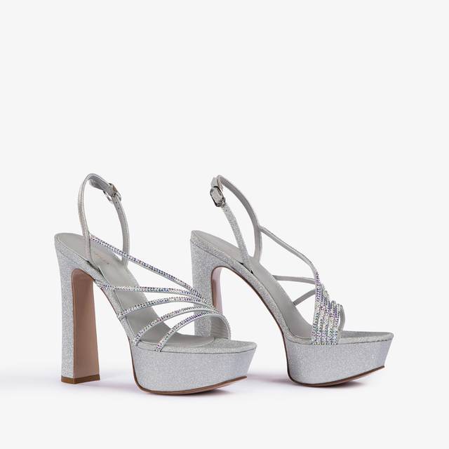 Le Silla Sandalo Con Plateau Tessuto Glitterato Argento