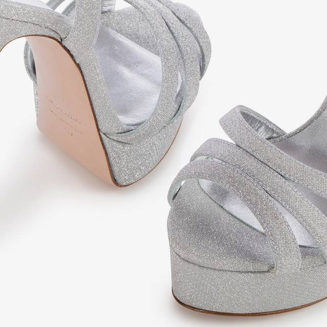 Le Silla Sandalo Con Plateau Tessuto Glitterato Argento