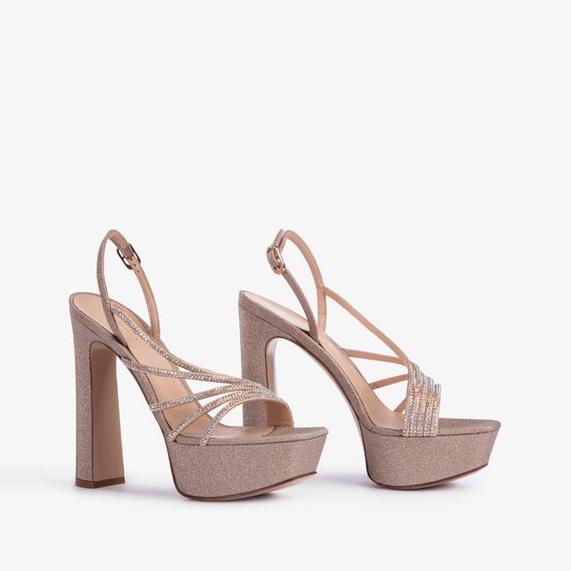 Le Silla Sandalo Con Plateau Tessuto Glitterato Nude Skin
