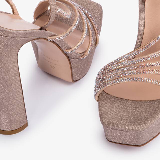 Le Silla Sandalo Con Plateau Tessuto Glitterato Nude Skin