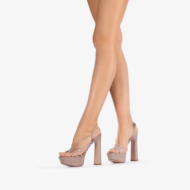 Le Silla Sandalo Con Plateau Tessuto Glitterato Nude Skin