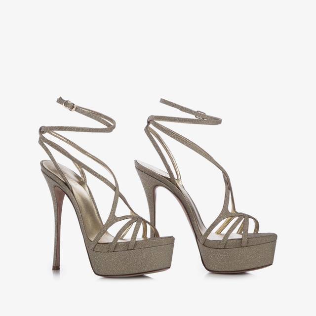 Le Silla Sandalo Con Plateau Tessuto Glitterato Oro