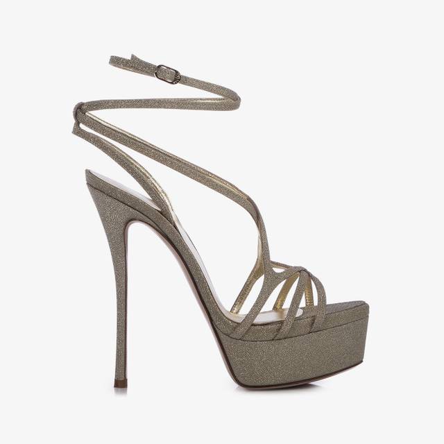 Le Silla Sandalo con plateau tessuto glitterato oro