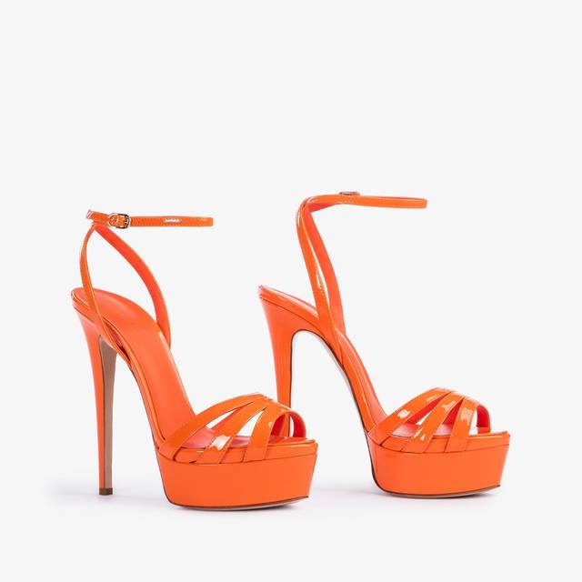 Le Silla Sandalo Con Plateau Vernice Arancione Mandarin