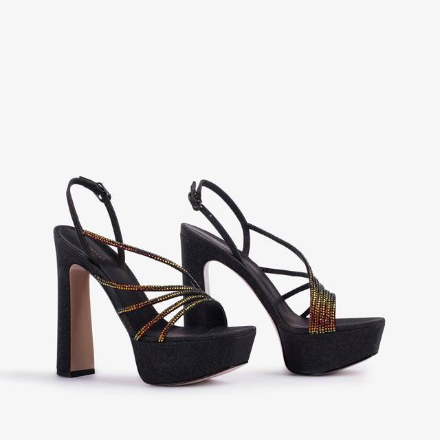 Le Silla Sandalo Gioiello Con Plateau Glitter Nero Con Cristalli Iridescenti