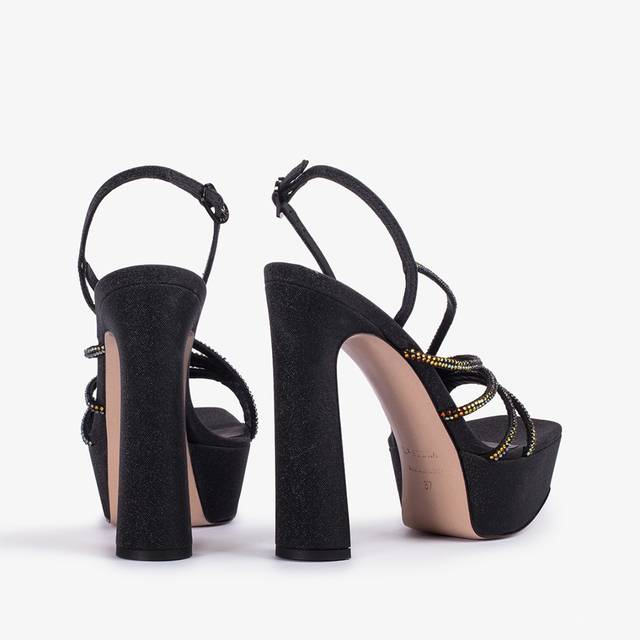 Le Silla Sandalo Gioiello Con Plateau Glitter Nero Con Cristalli Iridescenti