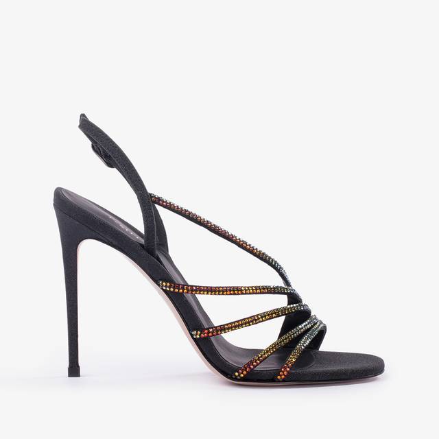 Le Silla Sandalo gioiello glitter nero con Cristalli iridescenti