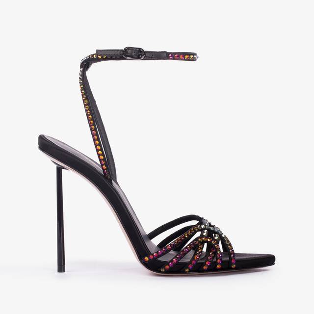 Le Silla Sandalo gioiello raso nero con Cristalli iridescenti