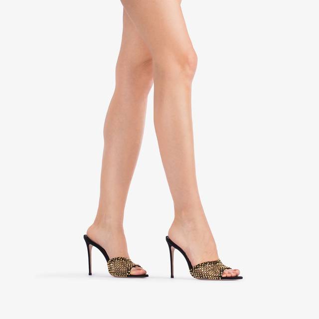 Le Silla Sandalo Gioiello Rete Nero Con Cristalli Oro