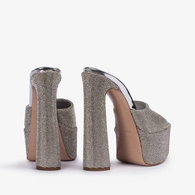 Le Silla Sandalo Mule Con Plateau Effetto Pavé Di Cristalli Argento