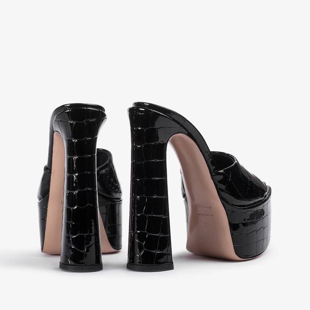 Le Silla Sandalo Mule Con Plateau Stampa Cocco Nero