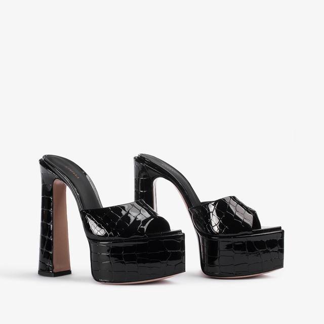 Le Silla Sandalo Mule Con Plateau Stampa Cocco Nero