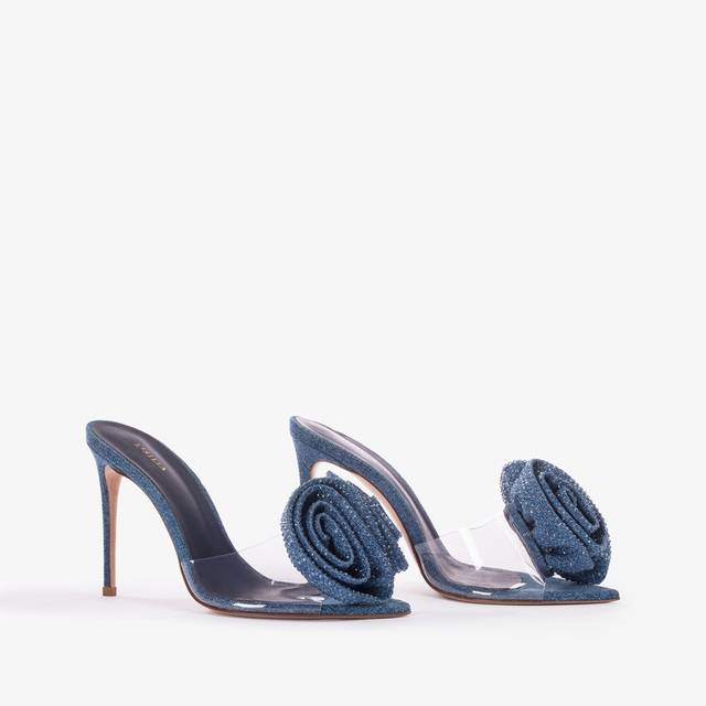 Le Silla Sandalo Mule Gioiello Denim E Plexy Blu E Cristalli