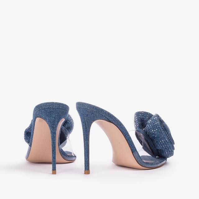 Le Silla Sandalo Mule Gioiello Denim E Plexy Blu E Cristalli