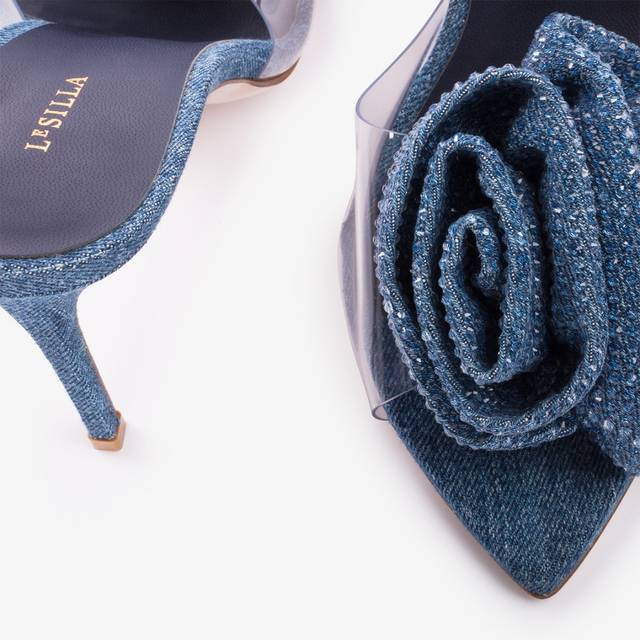 Le Silla Sandalo Mule Gioiello Denim E Plexy Blu E Cristalli