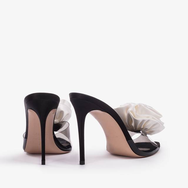 Le Silla Sandalo Mule Gioiello Raso E Plexy Nero E Bianco