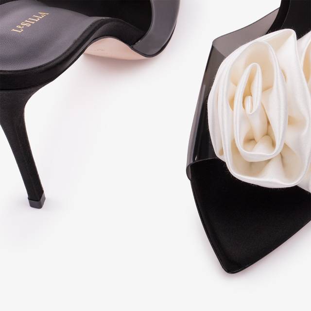 Le Silla Sandalo Mule Gioiello Raso E Plexy Nero E Bianco