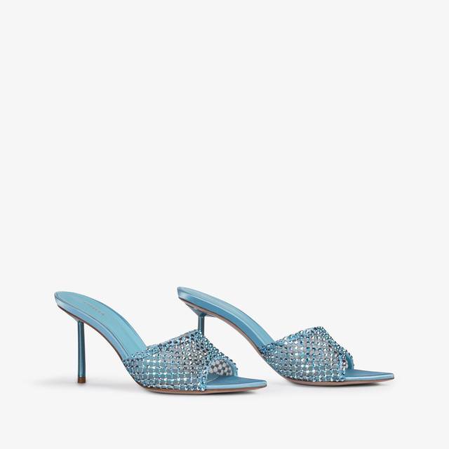 Le Silla Sandalo Mule Gioiello Rete Azzurro Cielo Con Cristalli