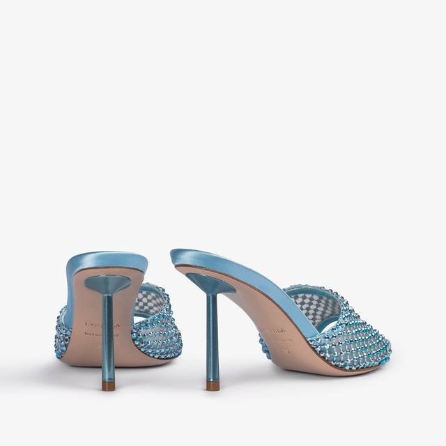 Le Silla Sandalo Mule Gioiello Rete Azzurro Cielo Con Cristalli