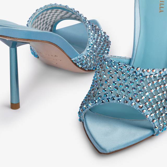 Le Silla Sandalo Mule Gioiello Rete Azzurro Cielo Con Cristalli