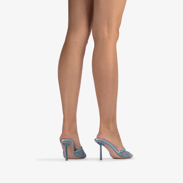 Le Silla Sandalo Mule Gioiello Rete Azzurro Cielo Con Cristalli