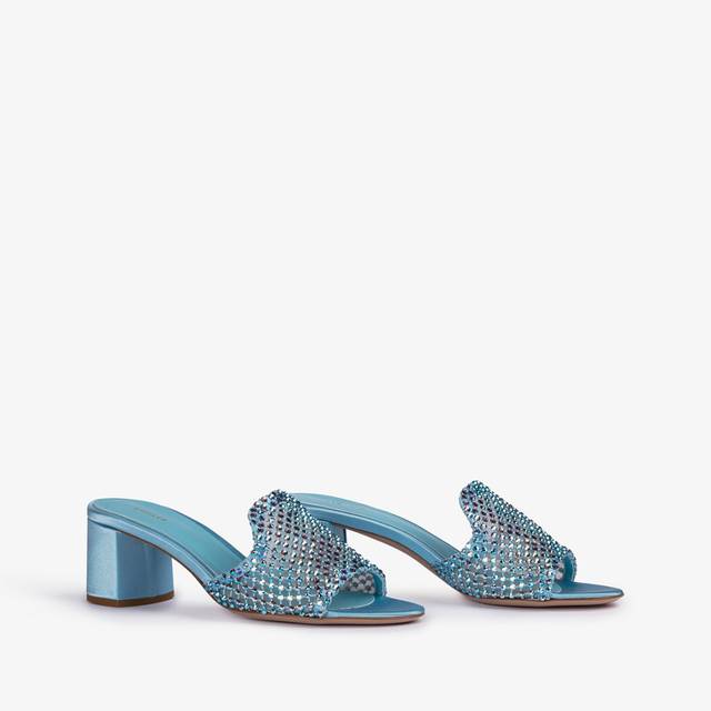 Le Silla Sandalo Mule Gioiello Rete Azzurro Cielo Con Cristalli