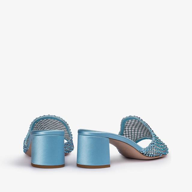 Le Silla Sandalo Mule Gioiello Rete Azzurro Cielo Con Cristalli