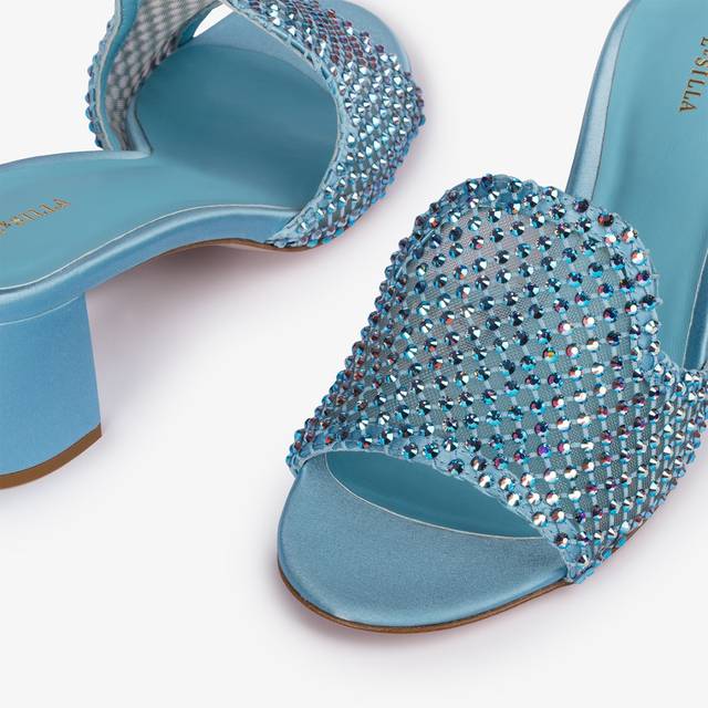 Le Silla Sandalo Mule Gioiello Rete Azzurro Cielo Con Cristalli