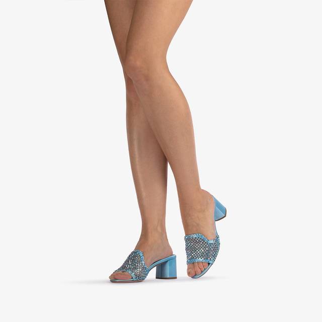 Le Silla Sandalo Mule Gioiello Rete Azzurro Cielo Con Cristalli