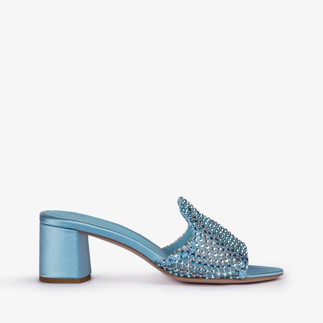 Le Silla Sandalo mule gioiello rete azzurro cielo con Cristalli