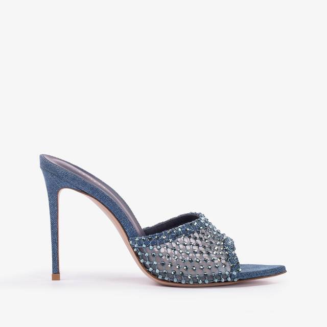 Le Silla Sandalo mule gioiello rete blu denim con Cristalli