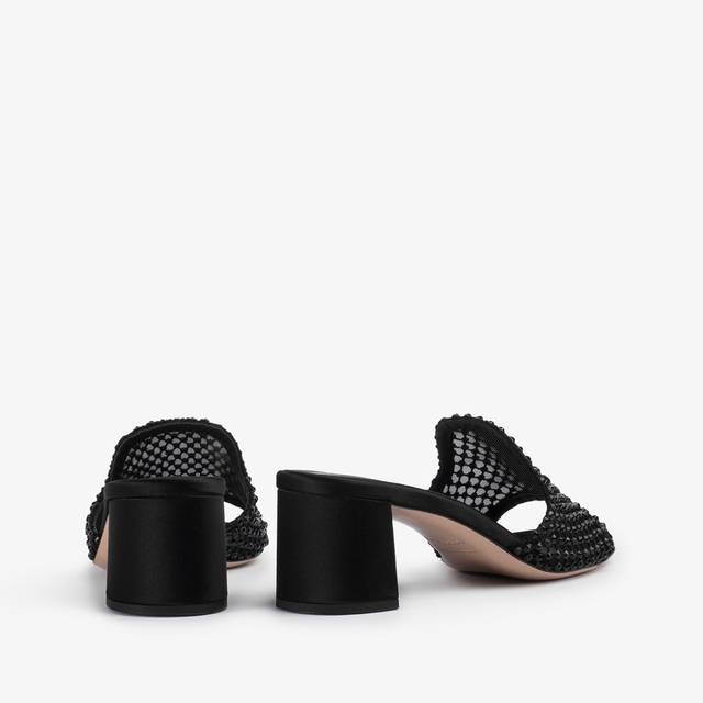 Le Silla Sandalo Mule Gioiello Rete Nero Jet Con Cristalli