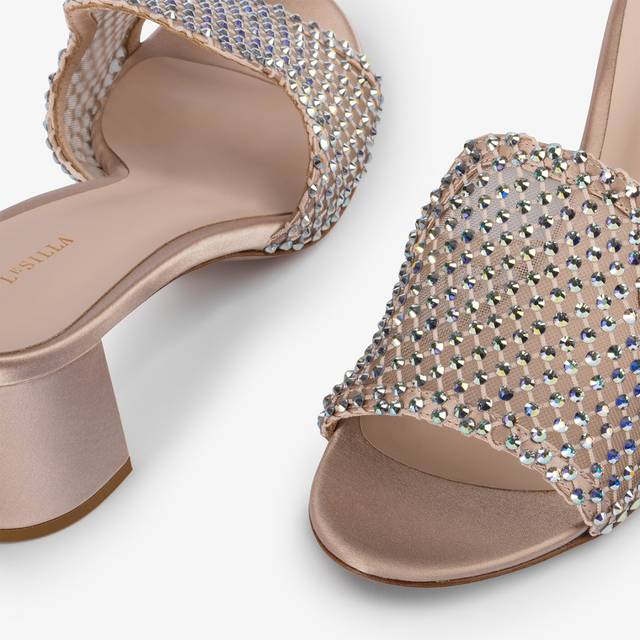 Le Silla Sandalo Mule Gioiello Rete Nude Skin Con Cristalli