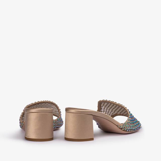 Le Silla Sandalo Mule Gioiello Rete Oro Con Cristalli Iridescenti